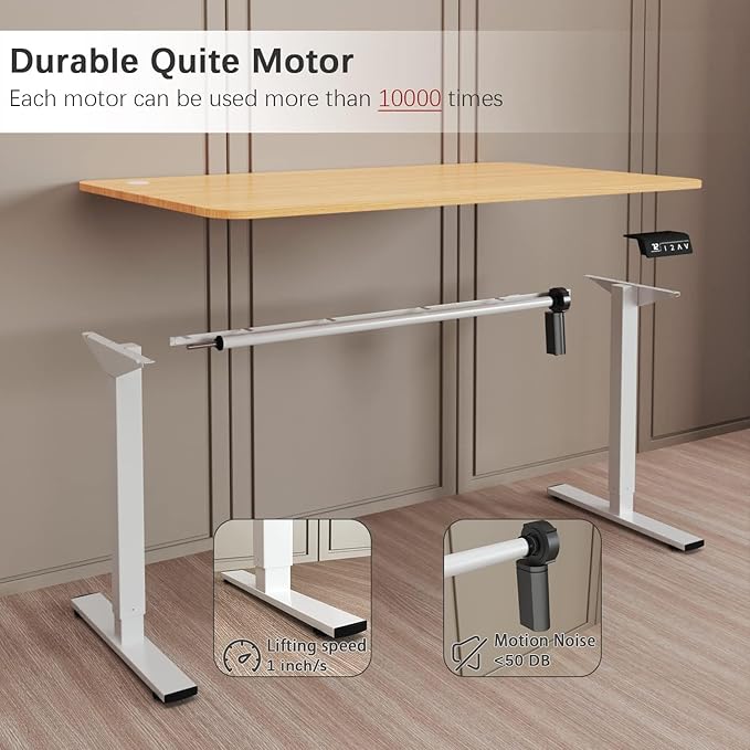 Furmax Electric Height Adjustable Standing Desk Large 55 x 24 Inches Sit Stand up Desk Home Office Computer Desk Memory Preset with T-Shaped Metal Bracket, Light Wood