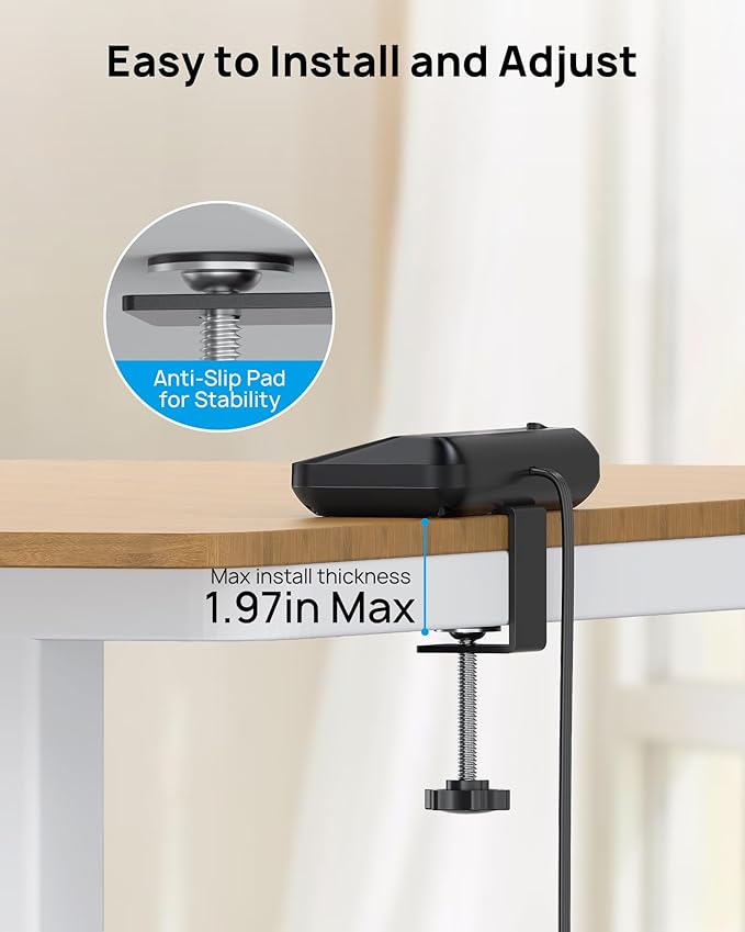 TROND Desk Clamp Power Strip - 1700J Surge Protector with 7 Outlets, Desktop Edge Mount Extension Cord, Fit 1.97" Tabletop, 6FT Flat Plug for Teacher Must Haves, Office, ETL List, Black