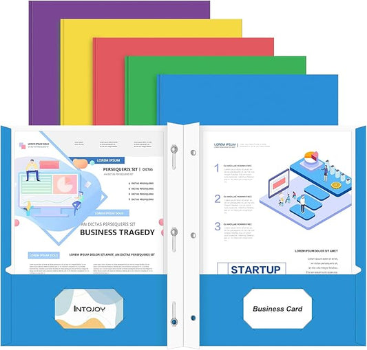 Folders with Pockets, IntoJoy 100 Pack Two Pocket Folders Business Card Holder Folders with Prongs for School Office Filing Cabinet Resume Portfolio (Colored