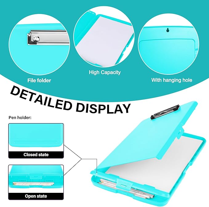 Clipboard with Storage, High Capacity Clip Boards 8.5x11 with Storage, Plastic Nursing Clipboard Folder with Pen Holder, Heavy Duty Storage Clipboard with Low Profile Clip for School & Office