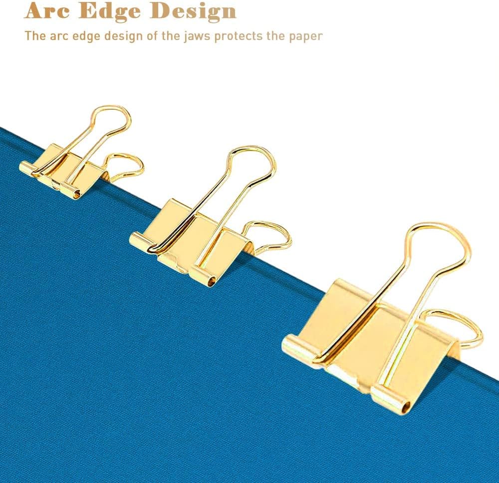 Medium Binder Clips Width 1.25 Inch Capacity 0.6 Inch Gold 24 PCS, Binder Clips 32mm for Teacher School Office and Business