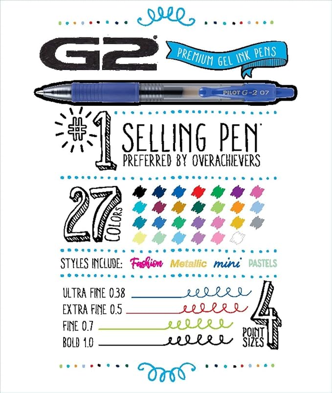 Pilot, G2 Premium Gel Roller Pens, Extra Fine Point 0.5 mm, Pack of 8, Black and Blue