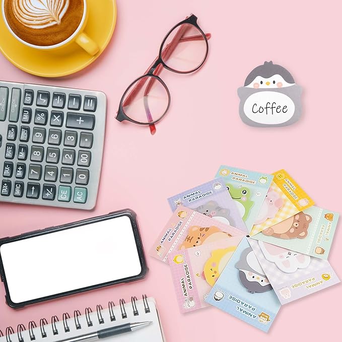 8 Packs Kawaii Penguin Sticky Notes, Aesthetic Sticky Notes Set, Cartoon Inspirational Sticky Notes, Animals Shape Markers, Cute Anime Sticky Note Tabs for Office School Creative Gifts