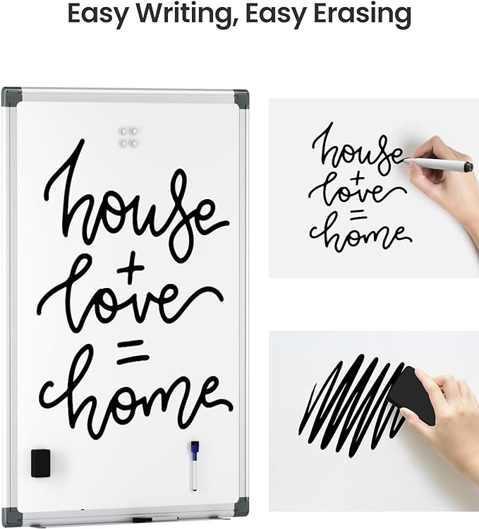 VUSIGN 2PCS Magnetic White Board Kit for Wall 36" x 24", 2 Dry Eraser & 4 Multicolor Markers & 8 Magnetic Pins, Sliver Reinforced Aluminum Frame for Home, School, Office