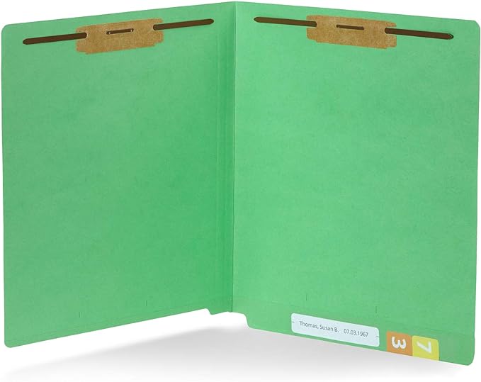 50 Green End Tab Fastener File Folders - Reinforced Straight Cut Tab - Durable 2 Prongs Designed to Organize Standard Medical Files, Receipts, Office Reports, and More - Letter Size, Green, 50 Pack