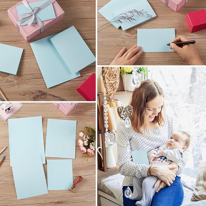 50 Pack Blank Cards Folded Cardstock Thank You Blank Greeting Cards for Invitations, Wedding, Greeting Cards, All Occasion DIY (Light Blue, 5x7)