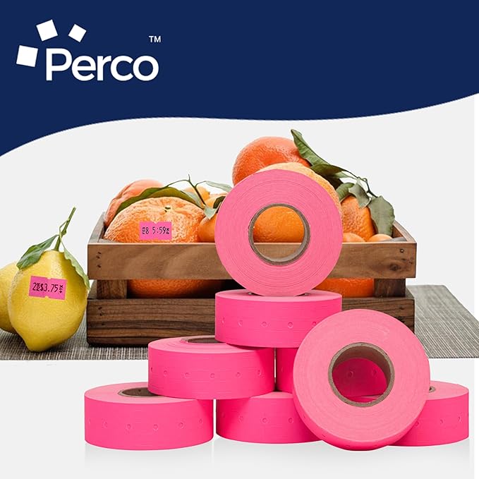 Perco 1 Line Fluorescent Pink Labels - 80 Rolls, 10 Sleeves, 80,000 Blank Price and Date Gun Labels for Perco 1 Line Price and Date Guns - Made in USA
