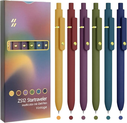 UIXJODO Colorful Pens, 6 Pcs Colored Pens Fine Point Smooth Writing Pens, 0.5mm Colored Ink Gel Pens for Journaling Note Taking Writing, Office School Supplies Gifts for Women (6 Pcs Gold Vintage)