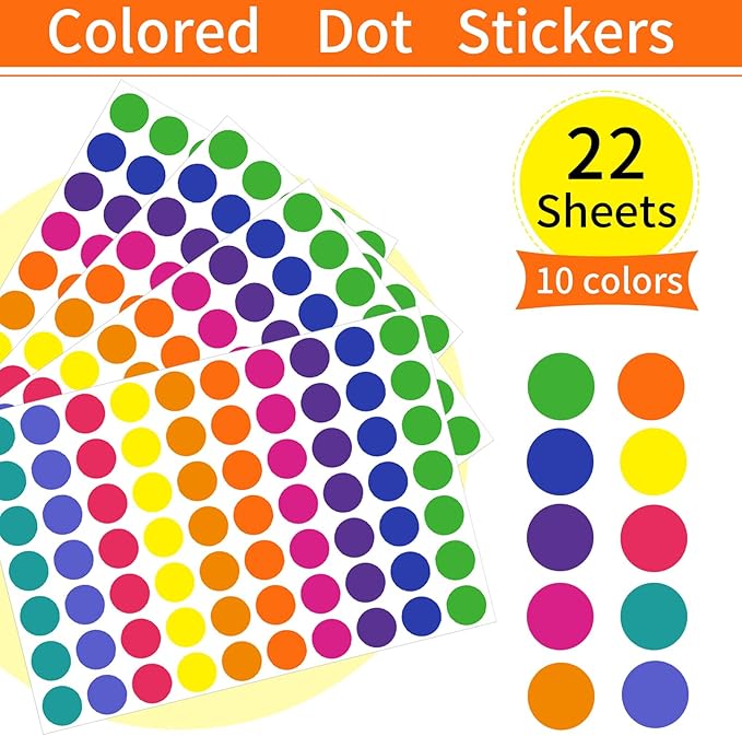 1540 PCS Colored Dot Stickers,Round Color Coding Labels, Polka Circle Dot Label Sticker for Office,Classroom,Papers Etc