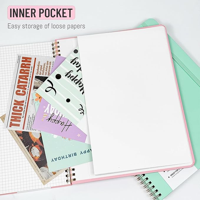 Grid Notebook 8.5" x 11", A4 Pink Graph Paper Notebook Hardcover College Ruled Notebook for Work, 120 Pages 100GSM Large Thick Spiral Writing Journal for Women & Men