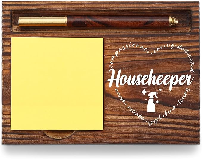 Housekeeper Sticky Note Holder Wooden, Thank You Gift for Housekeeper, Appreciation Gift for Cleaning Crew Squad Social Worker Desk Self-Stick Note Pad Holders TZP33