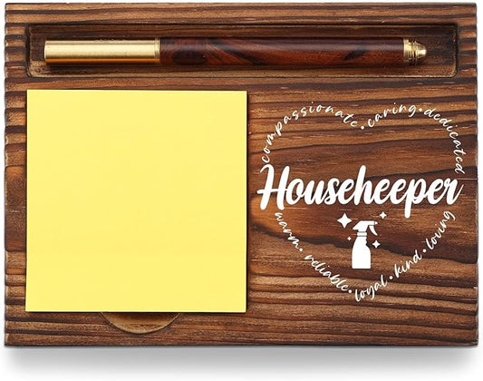 Housekeeper Sticky Note Holder Wooden, Thank You Gift for Housekeeper, Appreciation Gift for Cleaning Crew Squad Social Worker Desk Self-Stick Note Pad Holders TZP33