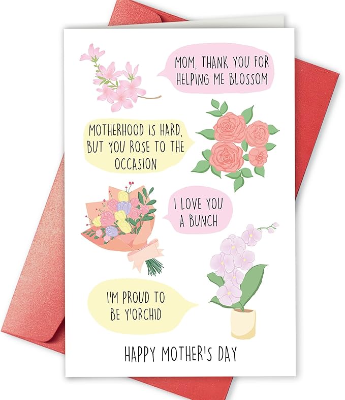 Funny Flowers Mother’s Day Card for Mom, Happy Mothers Day Card for Her, Mothers Day Card for Garden Mom, Flowers Pun Mothers Day Card from Daughter Son