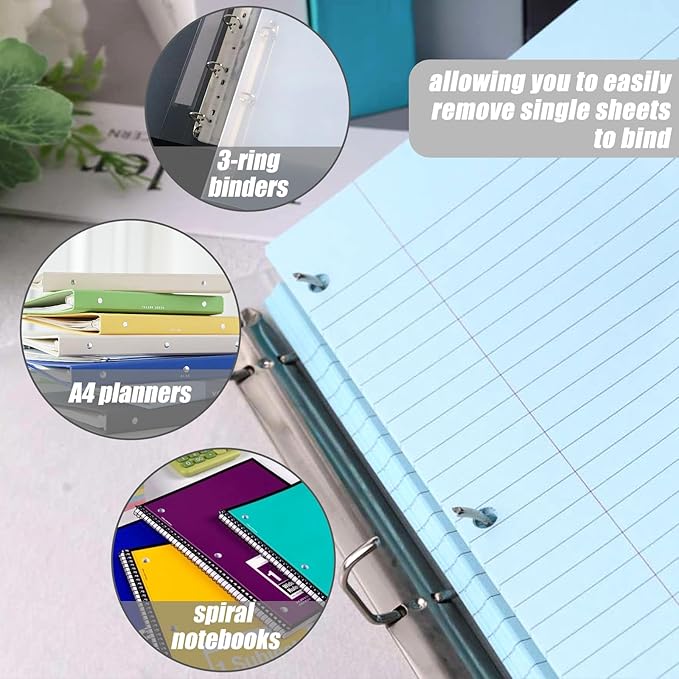 HIBOX 100 Sheets Lined Loose Leaf Paper, 8x10.5inch Blue Wide Ruled Refiller 3 Hole Punched Filler Paper for School Office