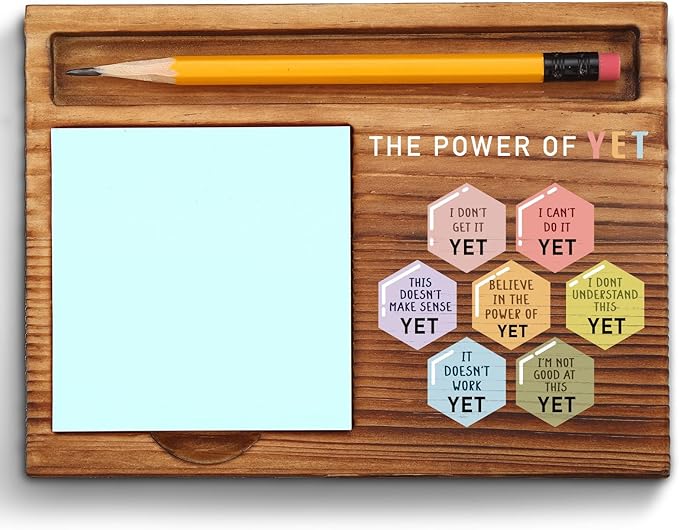 vizuzi The Power of Yet Mental Health Sticky Note Holder, Therapy Office Decor, DBT Growth Mindset Gifts for School Counselor Women Men Psychologist Therapist Self-Stick Note Pad Holders ZSS43