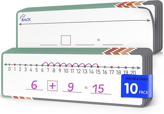SCRIBBLEDO Dry Erase Number Line for Students 4”x12” Small White Board Dry Erase Sheets Math Manipulatives Number Lines for Classroom Supplies Teacher Pack 10 Sheets