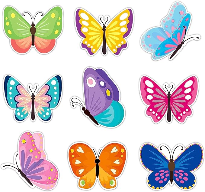 BeYumi 45Pcs Butterfly Cutouts Springtime Wall Decals Bulletin Board Set Teacher Created Resources Spring Summer Wall Decoration for Garden Home Classroom School Baby Shower Birthday Party Supplies