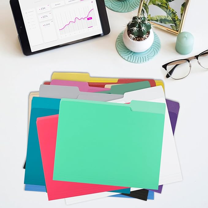 File Folders,18 Pack Two-Tone Colored File Folders Letter Size,Green Folders for School Office Supplies Documents Organization - 1/3-Cut Tabs