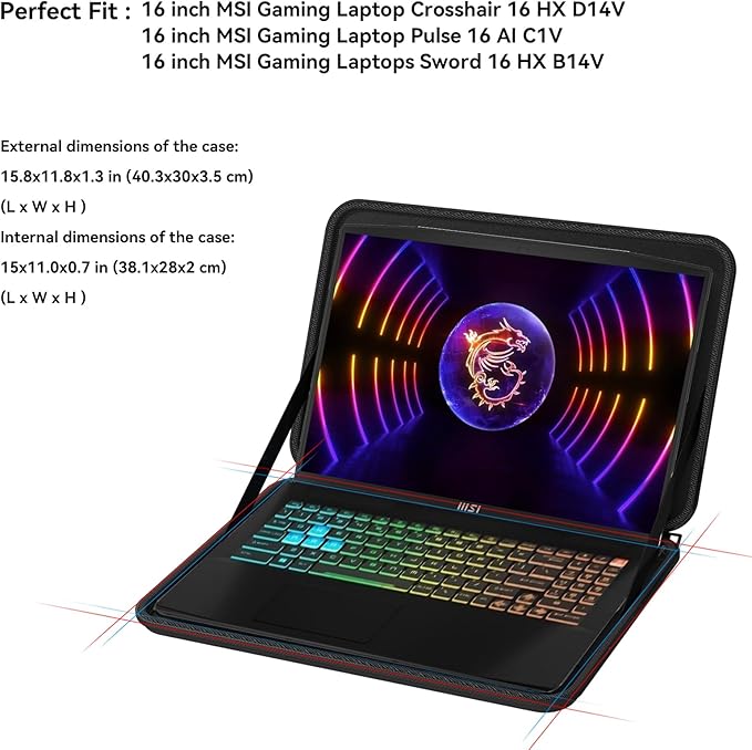 Smatree Hard EVA Protective Case Compatible for 16inch MSI Gaming Laptop Crosshair 16 HX D14V, for 16inch MSI Gaming Laptop Pulse 16 AI C1V, for 16inch MSI Gaming Laptop Sword 16 HX B14V Sleeve(A1550)