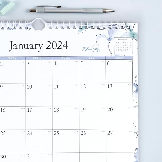 Blue Sky 2024 Monthly Wall Calendar, January - December, 11" x 8.75", Wirebound, Wide Blocks, Lindley (101593-24)