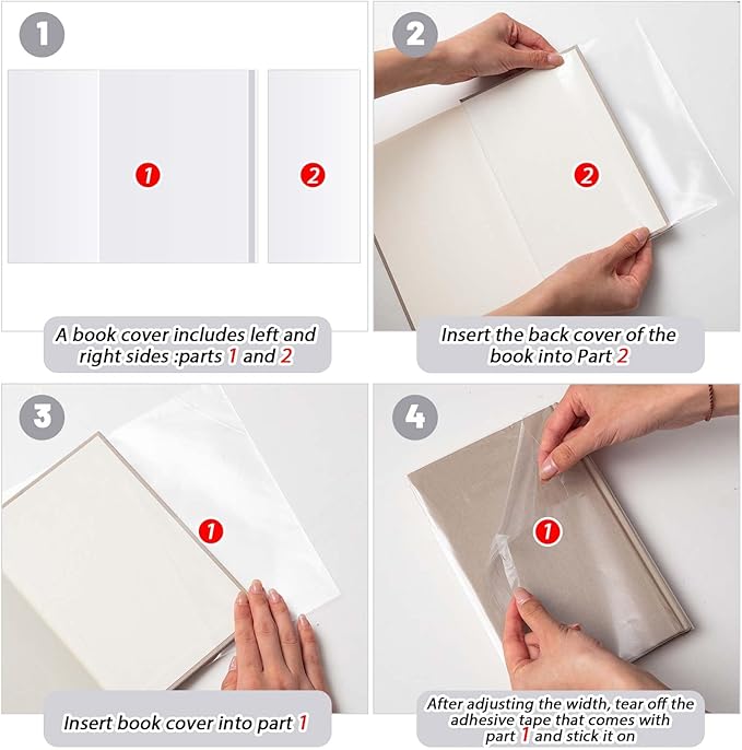 ReliThick 100 Pack Adjustable Clear Book Covers Fits Books with 9.25 x 15 Inches, Plastic Waterproof Sleeve for Textbooks Paperbacks, with Self Adhesive Closure, Against Dust, Wear Book Protector