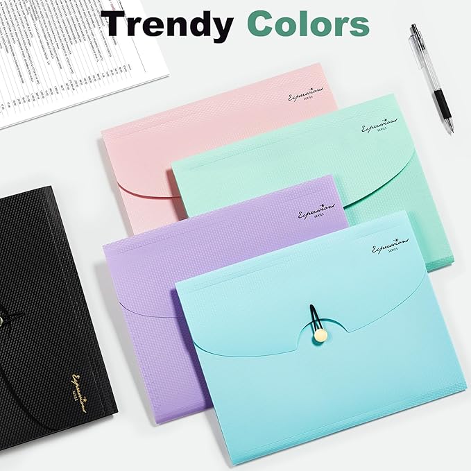 Sooez 7 Pocket Expanding File Folder, Premium Accordion File Organizer, Letter Size Folders for Documents, Sleek Filing Folders with Bungee Closure, Portable Folders for School Office Supplies, Purple