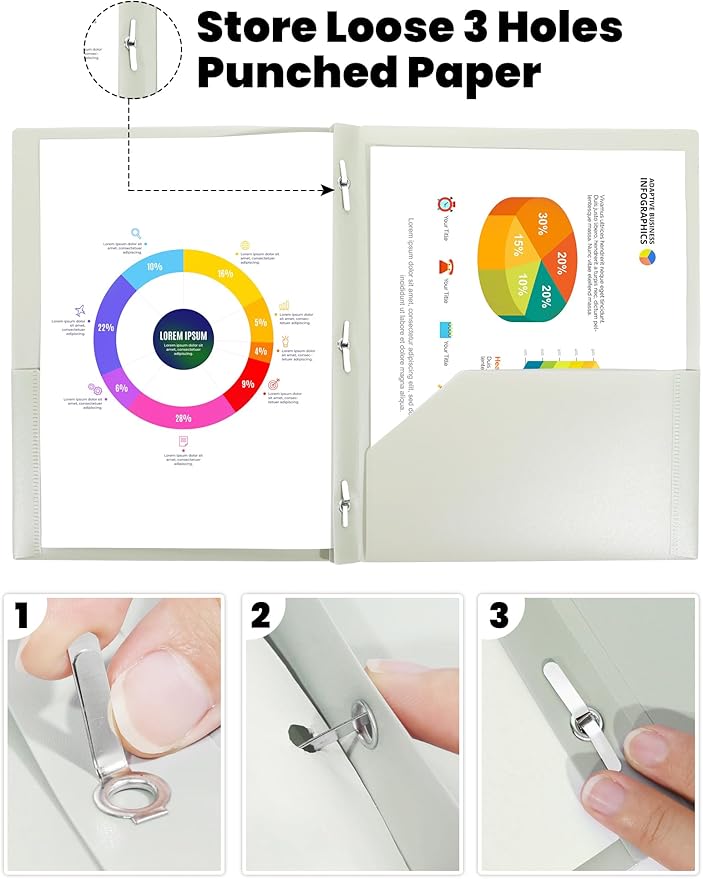 SUNEE 3-Prong Plastic Folders with Pockets (6 Pack, Vintage Colors) 2 Pocket Folders with Fasteners, Tear-Resistant Plastic Pockets, and Fit Letter Size Paper, Use for School Office Home Business