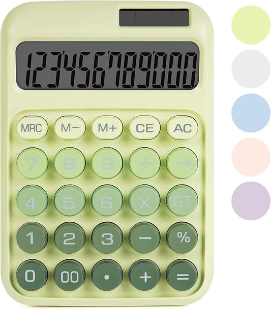 Mechanical Switch Calculator with Big Buttons, Calculators Desktop, 12 Digits, Solar Battery Power, Desk Calculator, Large LCD Display, Cute Green Calculator for Teachers Students Basic Office