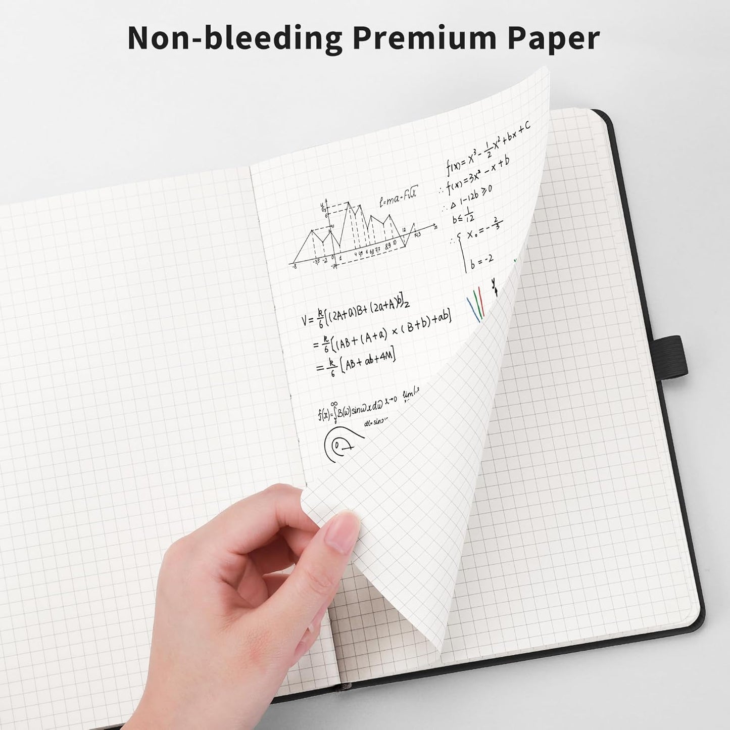 RETTACY Graph Grid Paper Notebook, 2-Pack, 192 Pages per Pack, A5 Medium Size (5.7'' x 8.3''), Leather Hardcover, 100 GSM Thick Paper, for School, Students, Math, Engineering (Black & Navy Blue)
