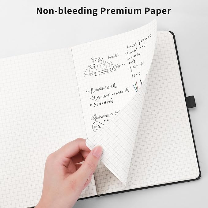 RETTACY Graph Paper Notebook, A5 Grid Notebook Journal with 192 Pages, 5.7'' × 8.3'', Medium Size, Leather Hardcover, 100 GSM Thick Paper, for Students, Homework, Math, Engineering (Orange)