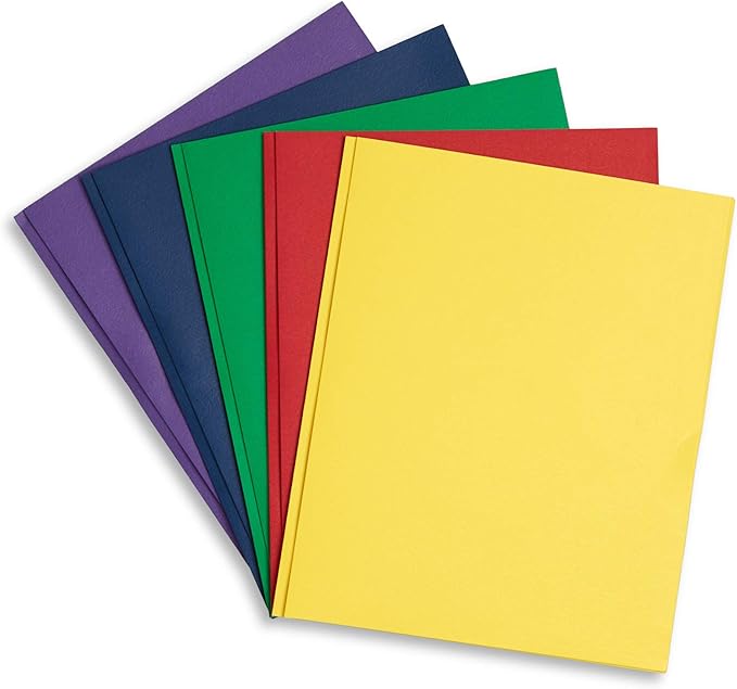 Blue Summit Supplies 100 Two Pocket Folders with Prongs, Designed for Office and Classroom Use, Assorted 5 Colors, 100 Pack Colored 2 Pocket 3 Prong Folders