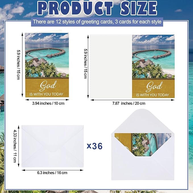 36 Sets Christian Get Well Soon Cards with Scripture Assorted Religious Bible Verse Wishing You Well Greeting Cards with Envelope(Nature Landscape)