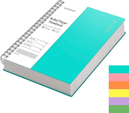 EMSHOI A4 Spiral Notebook College Ruled Lined Journal, 11.2" x 8.27", 300 Pages, 100gsm Thick Paper, Waterproof Softcover, Twin-Wire Binding, Sticky Notes, LightBlue
