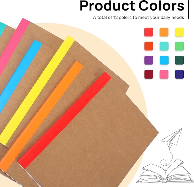 miikoul 24 Pack Composition Notebooks Bulk, A5 Kraft Lined Notebooks College Ruled Journal withs Rainbow Spines, 60 Pages Travel Journals for School Office Supplies,8.3"x 5.5",12 Colors
