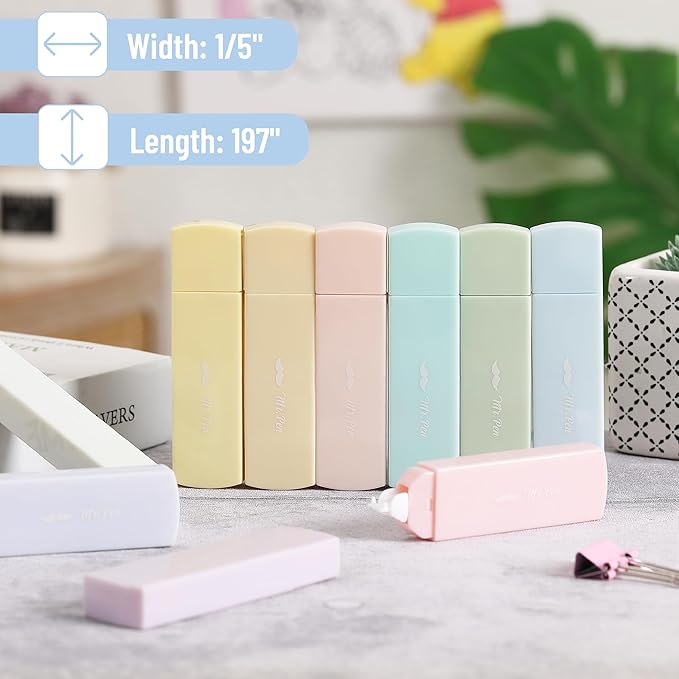 Mr. Pen- Aesthetic Correction Tape, 0.2" x 197", 12 pcs, Pastel Colors, Cute Correction Tape