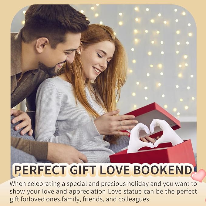 White Decorative Bookends for Shelves, Heart Hands Book Ends Sculpture Aesthetic Decor for Bedroom Living Room Merch Apartment Bookshelf Birthday Women Decorations Stuff Aesthetic