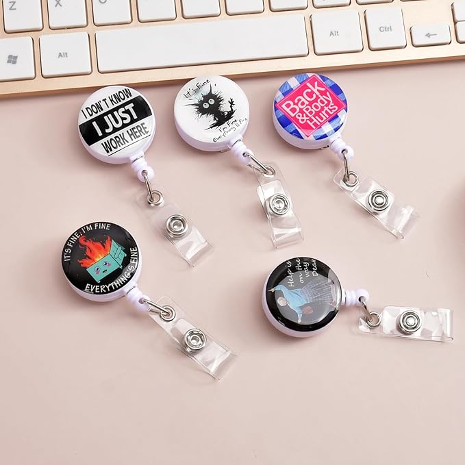 5pcs Badge Reels Holder Retractable with ID Clip for Nurse Name Tag Card Cute Nursing Doctor Teacher Student Medical MD Work Office