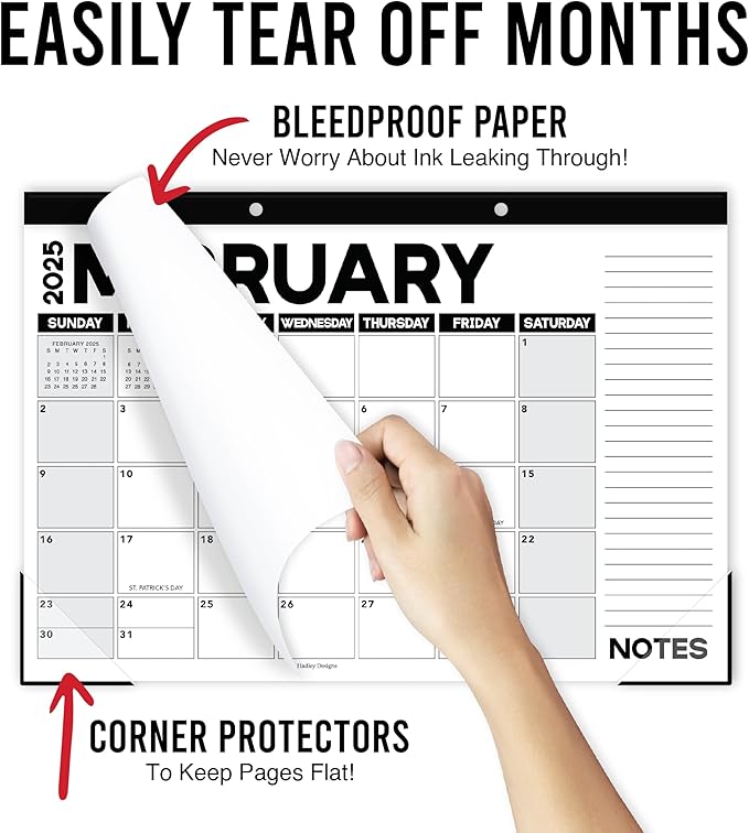 Hadley Designs Large Desk Calendar 2025-2026 - 18-Month Desktop Calendar 2025 for Organized Planning, 17" x 11" 2025 Desk Calendar for Home, School and Office (Black & White)