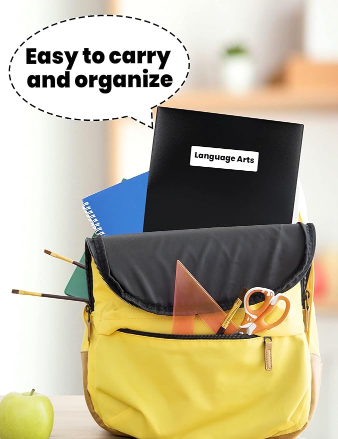 SUNEE 2 Pocket Folders (24 Pack, Black) Heavy-Duty Plastic Folders with Pockets, Fit 8.5x11 Letter Size Paper, 2-Pocket File Folders for Kids, Home, School, Office