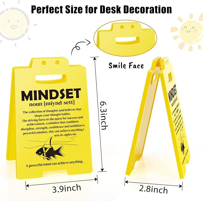 MBL Inspirational Positive Gifts Men - Mindset Definition Sign, Motivational Mental Health Gift for Women Coworker College Student Birthday Christmas White Elephant, Office Cubicle Dorm Decor Sign