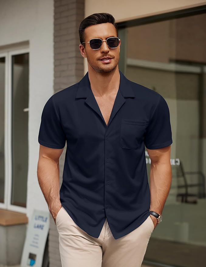 COOFANDY Men's Casual Cuban Guayabera Shirt Short Sleeve Button Down Shirts Summer Beach Shirts Vocation Vintage Shirts