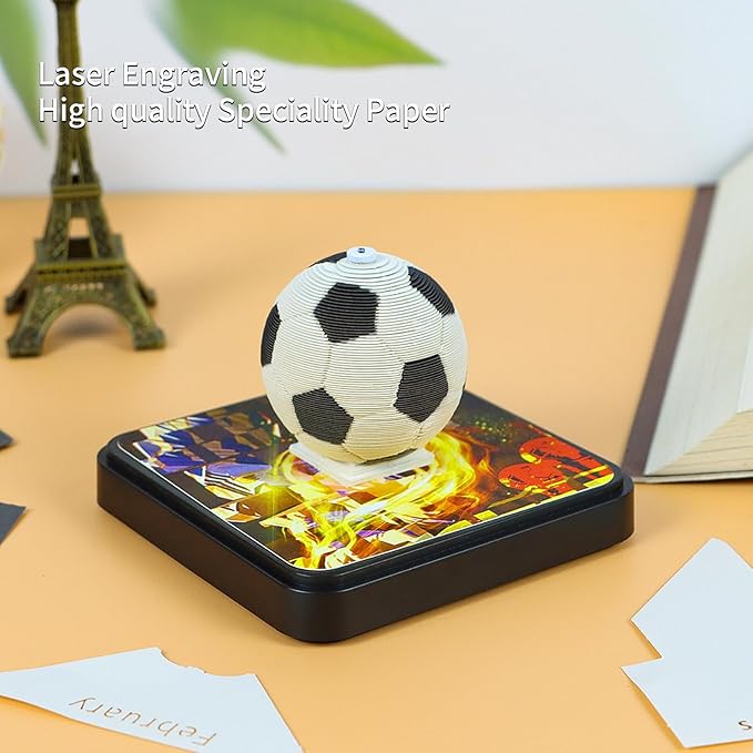3D Art Calendar Memo Pad 2025,Creative Time Piece Calendar 2025 Desk Calendar,Football Tear Away Paper Carving Calendar 3D Memo Pad Art Notepad DIY Christmas Gift