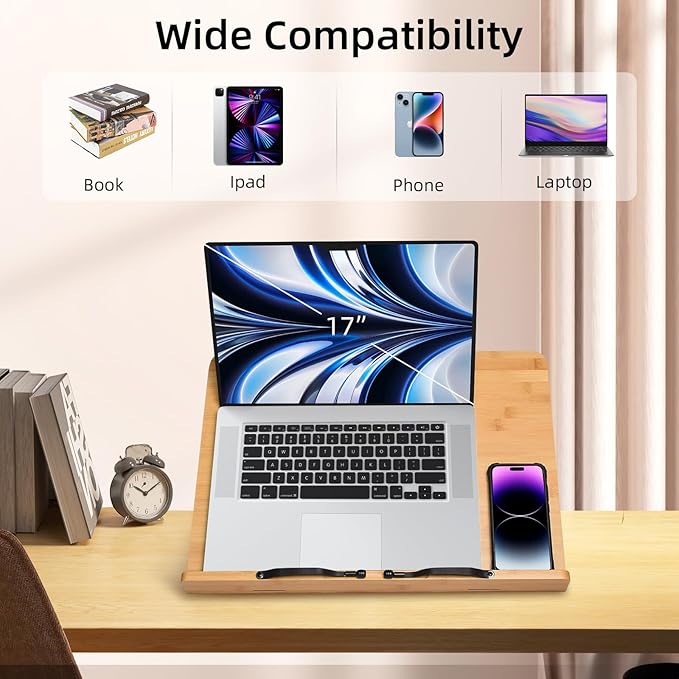 wishacc Book Stand, Extra Large (19.68 x 14 inches) Bamboo Wood Book Holder Recipe Stand for Thick Book Reading Hands Free