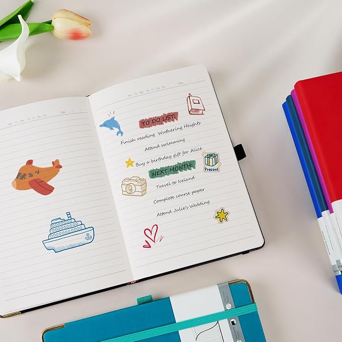 A5 Lined Journal Notebook - 100 GSM Thick Paper, 6 Pack Hardcover Journaling Notebooks for Writing, Work, Travel, School, College Ruled Journals for Women Men, PU Leather Note Books, 5.5”x8.3”