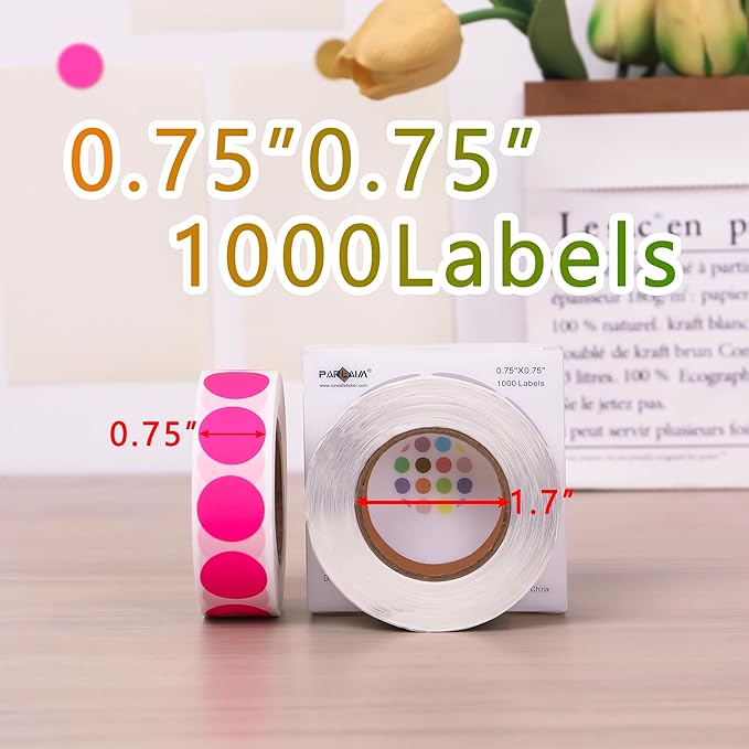 PARLAIM 3/4 Inch Round Permanent Adhesive Color-Code Dot Stickers,1000 Stickers Roll dots Label Dispenser Box Circle Stickers Labels(Fluorescent Pink)