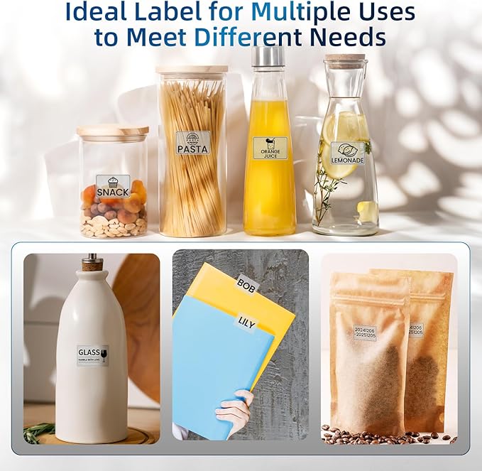 Phomemo Transparent Thermal Labels for M110/M120/M220/M150/M250 Label Maker, Self-Adhesive Thermal Label 1.57"x1.18"(40x30mm), 230 Labels/Roll, for Barcode, Address, Bussiness and Home Use, Sliver