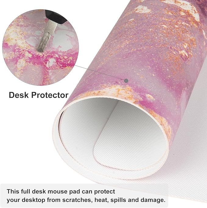 QIYI Large Mouse Pad, Cute Pink Desk Mat for Desktop, Women Girls PU Leather Waterproof Gaming, Rose Gold Marble Computer PC Laptop Protector Writing Pads for School Office Home 31.5" x 11.8"