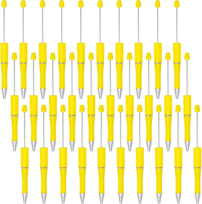 jiebor 30Pcs Yellow Beadable Pens Plastic Bead Pen Black Ink Ballpoint Pens Diy Pens Cute Cool Pens for Teacher Bridal Graduation Gift Office Supplies