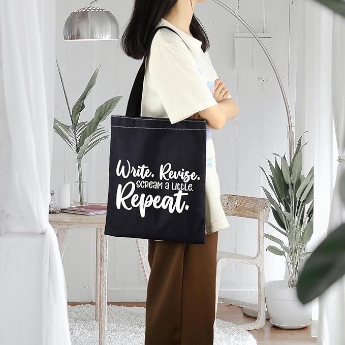 ENSIANTH Writer Gift Write Revise Scream A Little Repeat Book Sleeve Author Appreciation Book Cover Editor Writing Gift (Write B Bag)