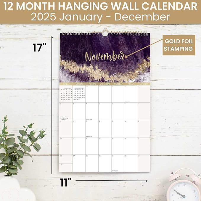 bloom daily planners 2025 Calendar Year Monthly Hanging Wall Calendar (January 2025 through December 2025) - Large 11” x 17” - Watercolor